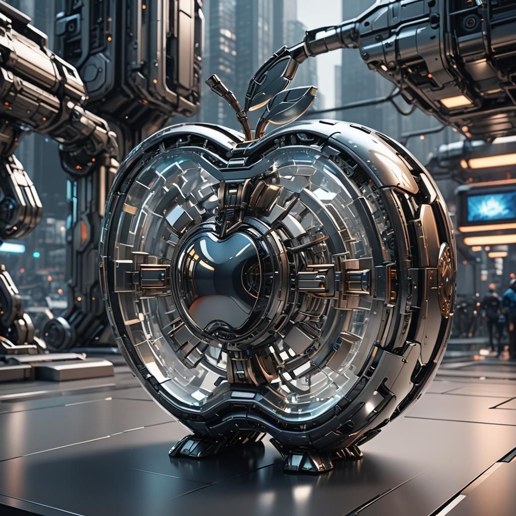 Futuristic Cybernetic Glass Apple in 8K