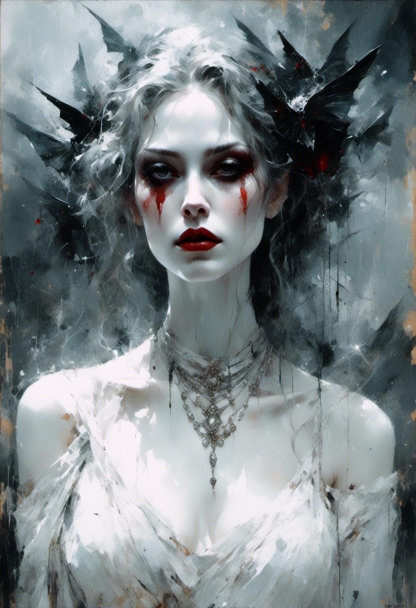 Dark Vampire Queen Portrait in Macabre Style