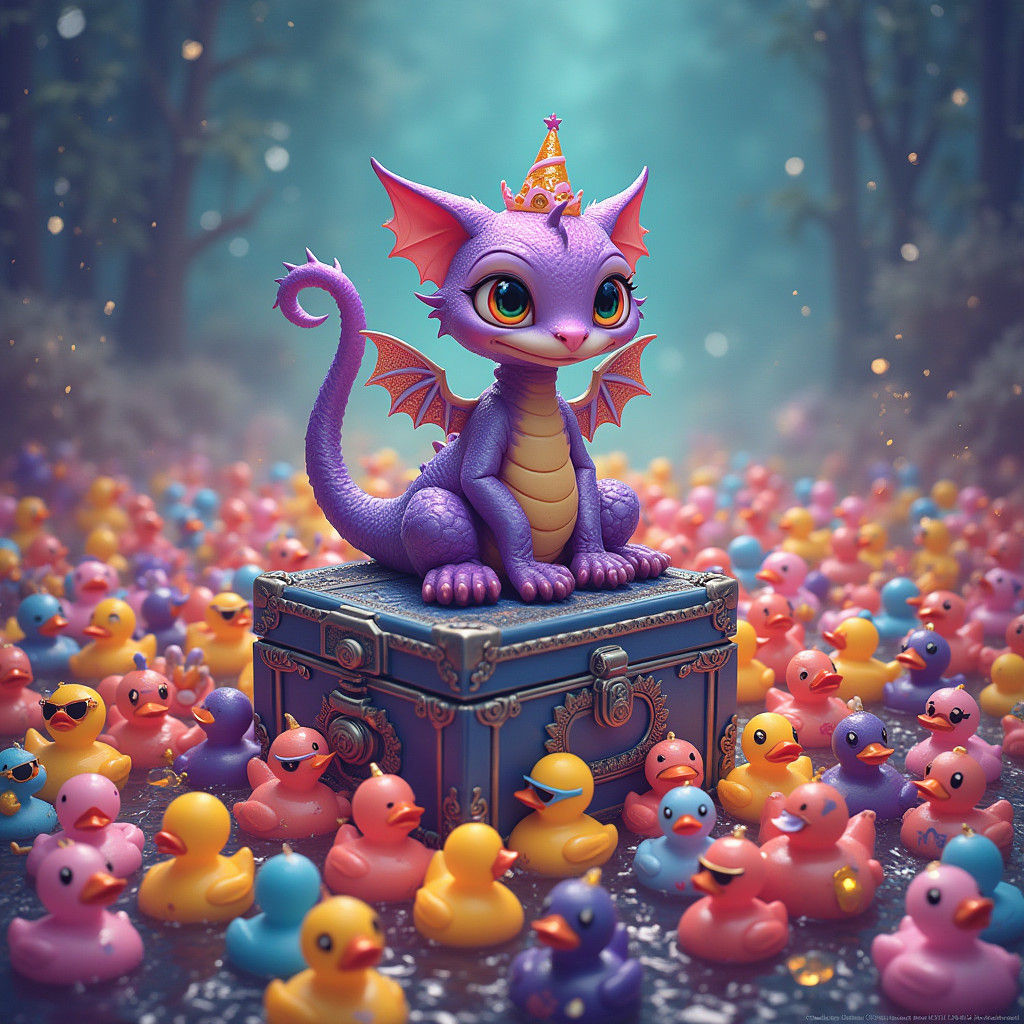 Dragon Queen of Rubber Duckies in Whimsical Style