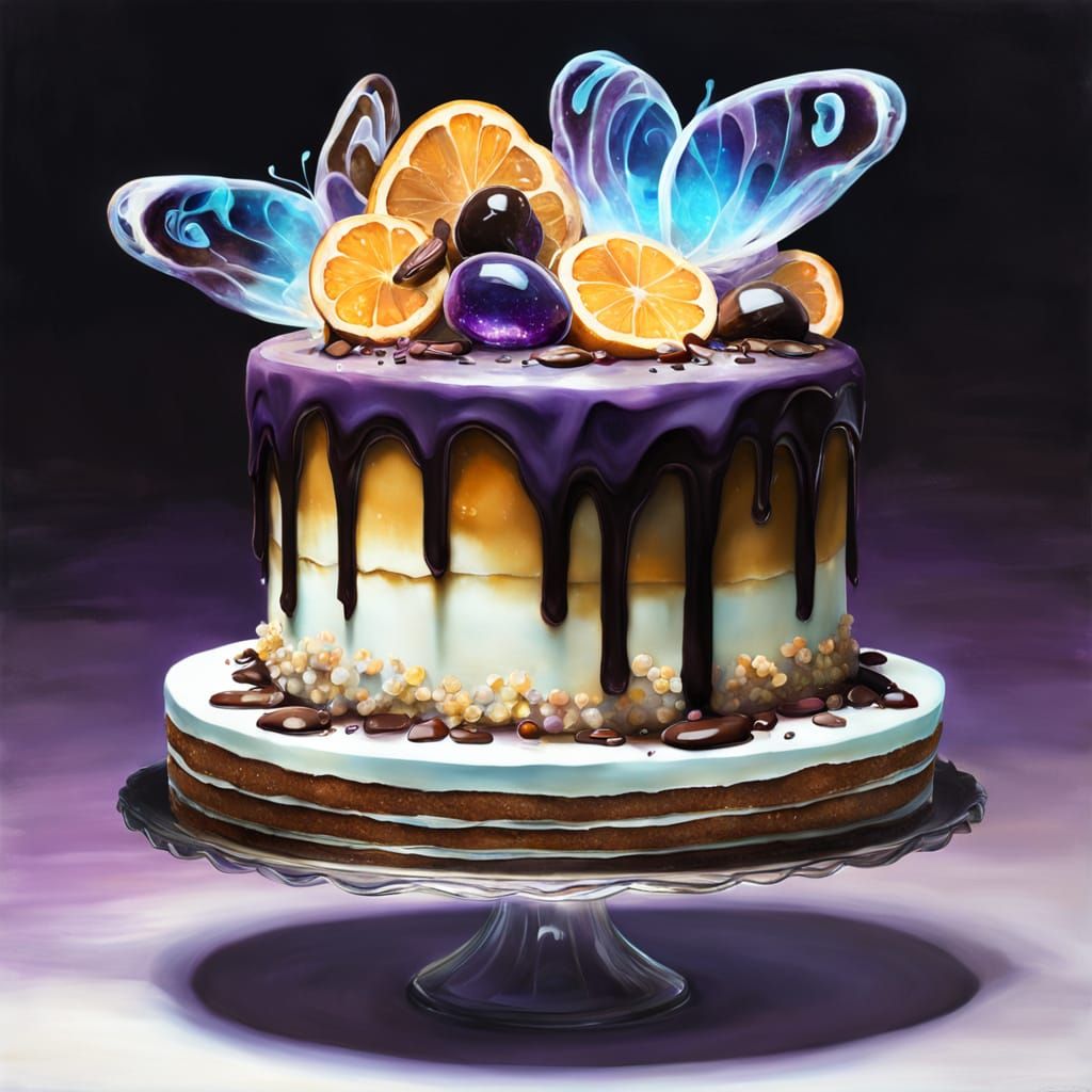 Bioluminescent Wedding Cake with Gemstones in Digital Painti...