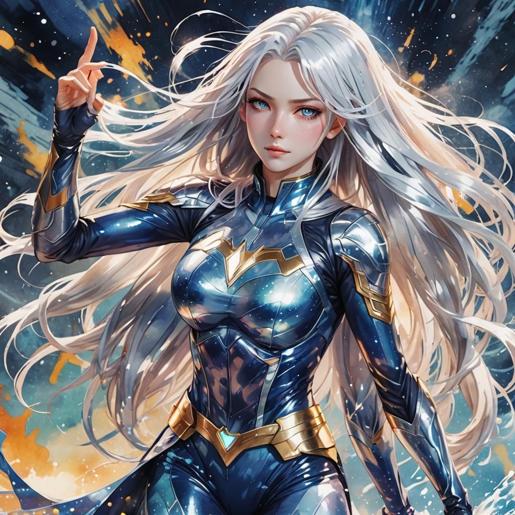 Anime Woman Superhero in Watercolor Style