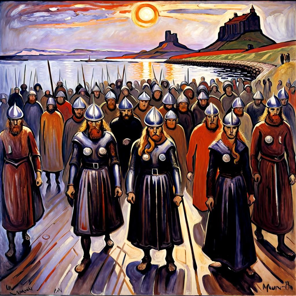 Lindisfarne Viking Invasion in Neoimpressionism Style