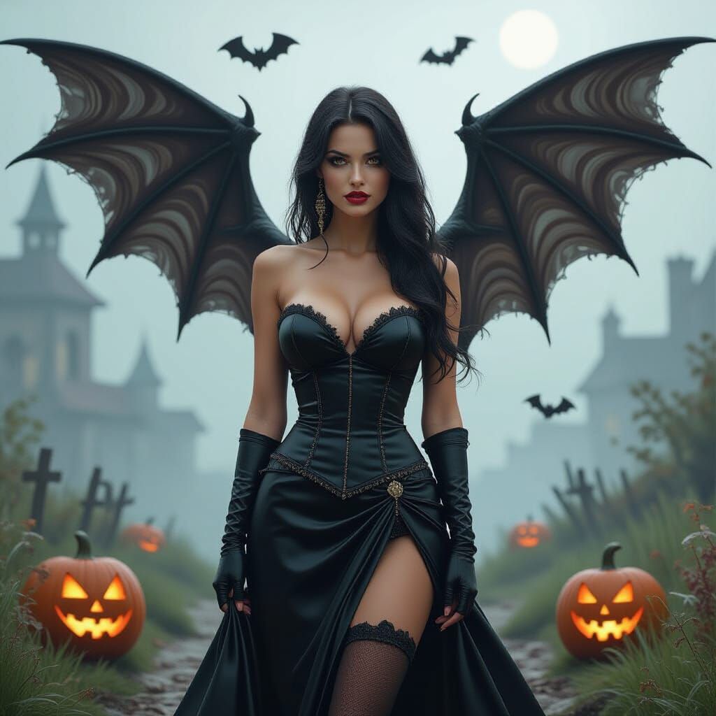 Halloween Pin-Up Art in Cinematic Digital Matte Style