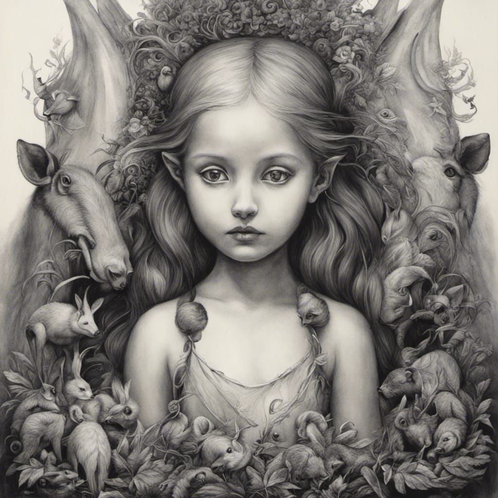 Dreamlike Charcoal Portrait of a Girl