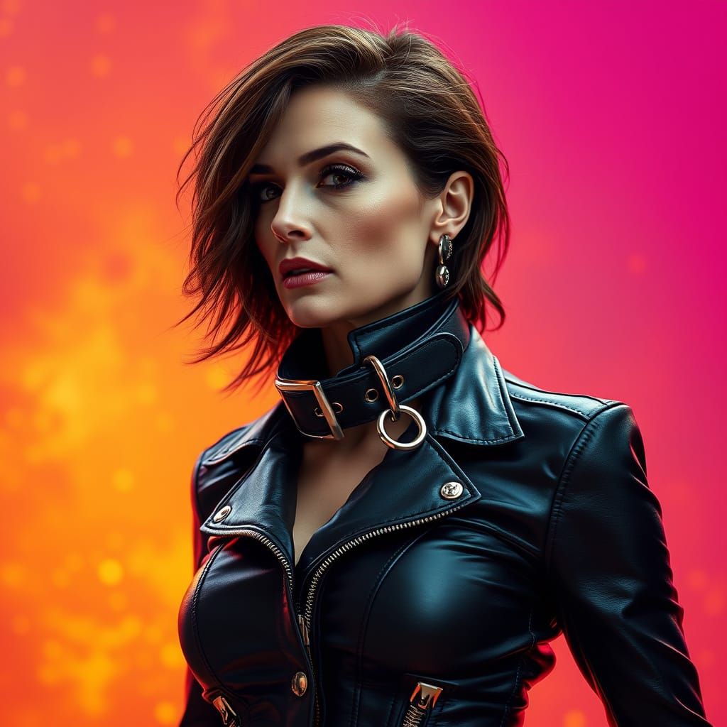 Sensual Woman in Leather Reins, Hyperrealistic Portrait