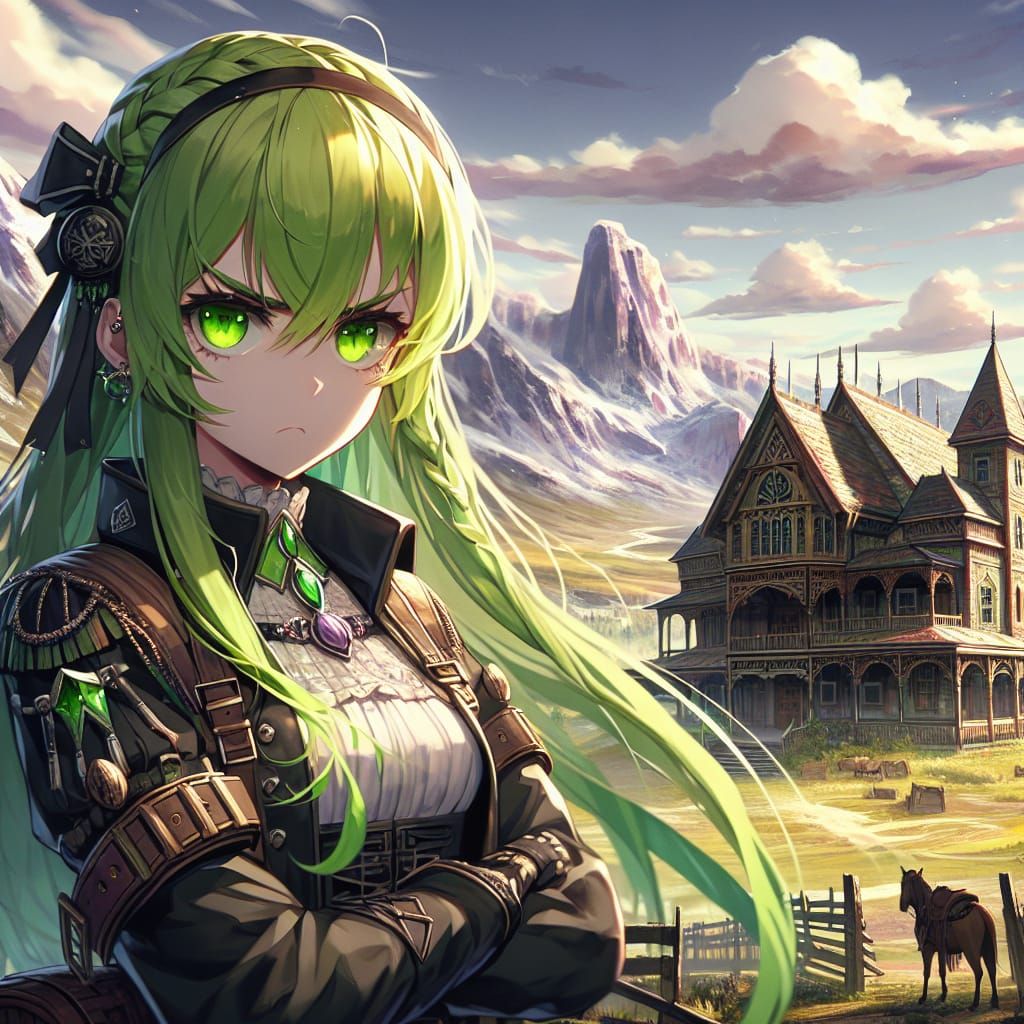 Anime Girl in Utah Plains: Detailed Matte Painting