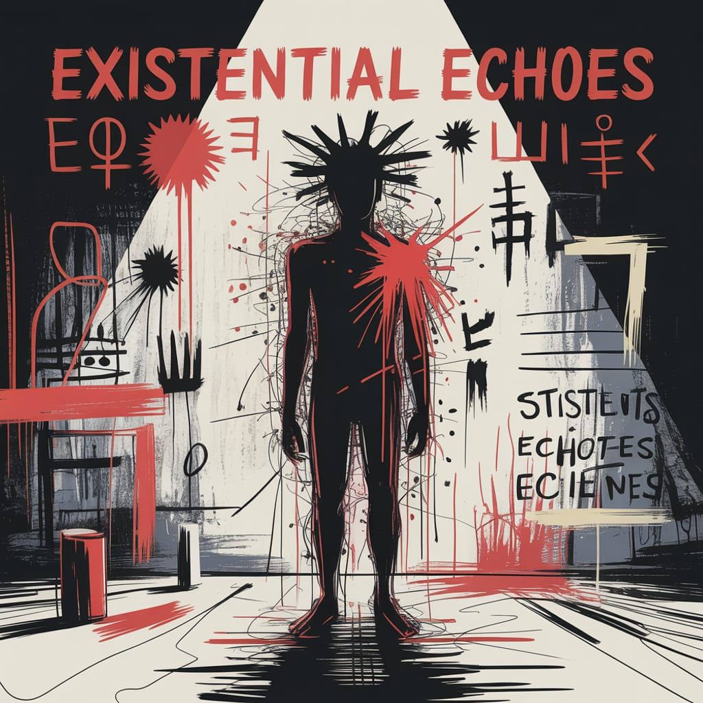 Fragmented Figure with Text, in Basquiat Style