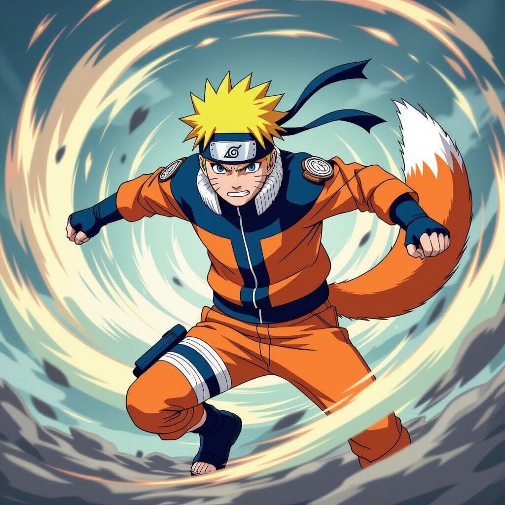 Naruto Uzumaki in Epic Mid-Battle Digital Art