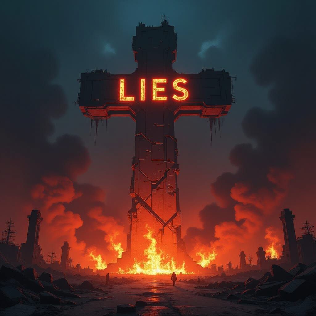 Dark Inverted Cross Surrounded by Flames in Biomechanical St...