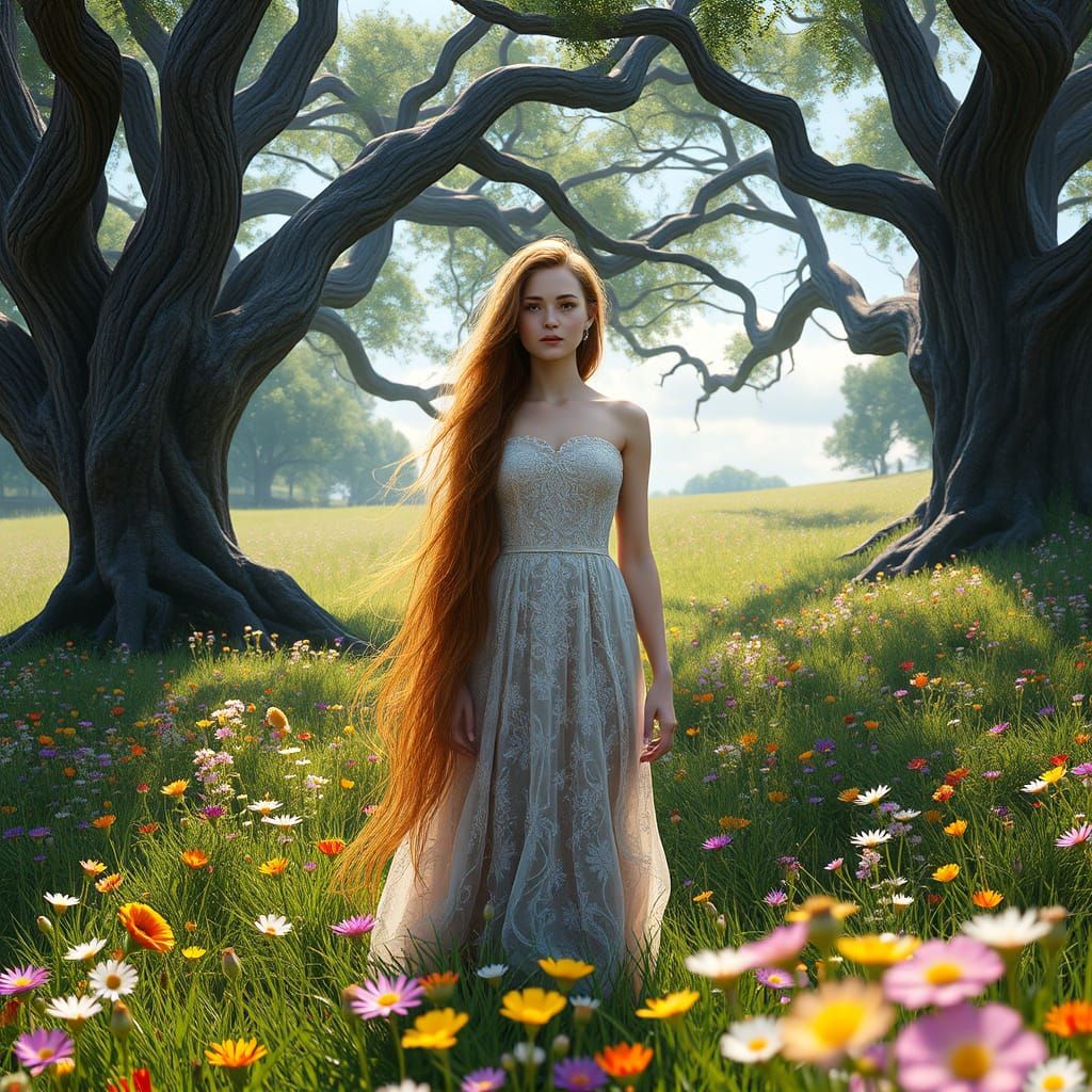 Ethereal Meadow Goddess in Vibrant Starlight Weave