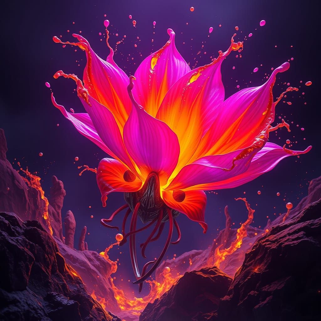 Surreal Splash Flower Amalgam in Dark Fantasy Style