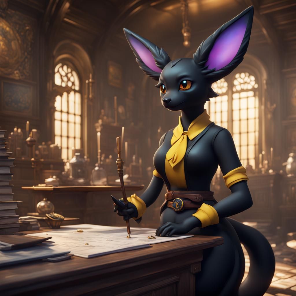 Greedy Umbreon Accountant: Detailed Fantasy Art