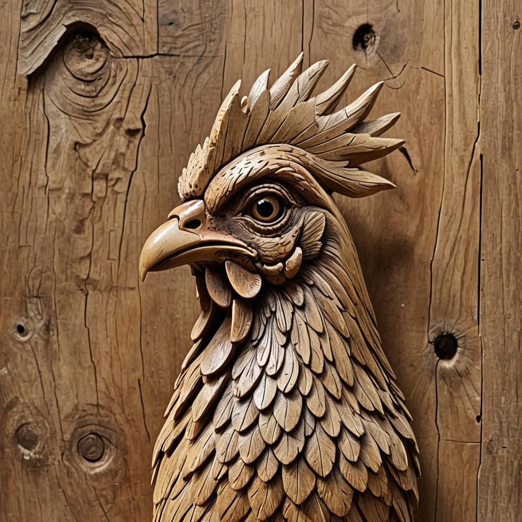 Wooden Chicken Head Carving