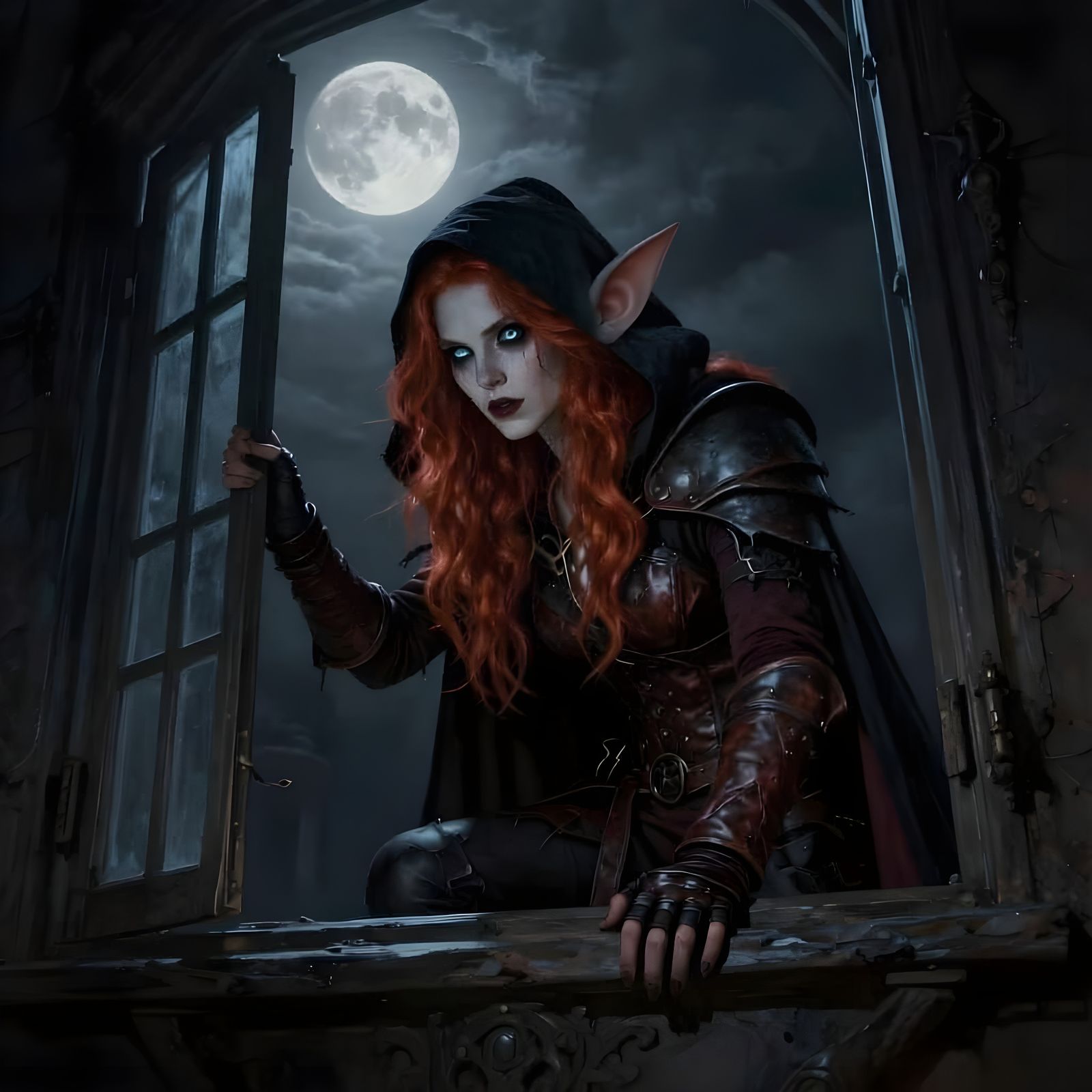 Female Thief Stealthily Entering Wizard Study