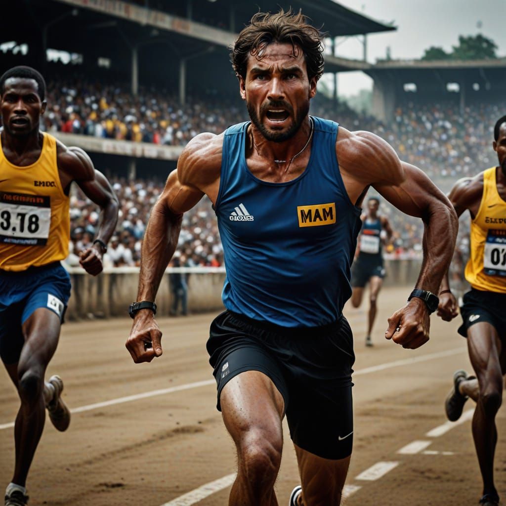 Vibrant Sprinters in Action, Captured in High-Contrast Studi...