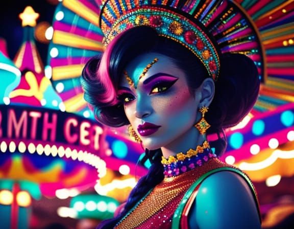 Fantastical Carnival Entrance in 1980s Film Style