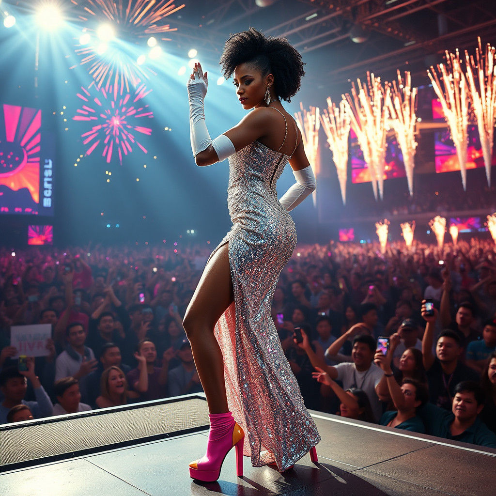African Woman in Silver Gown at New Year's Concert