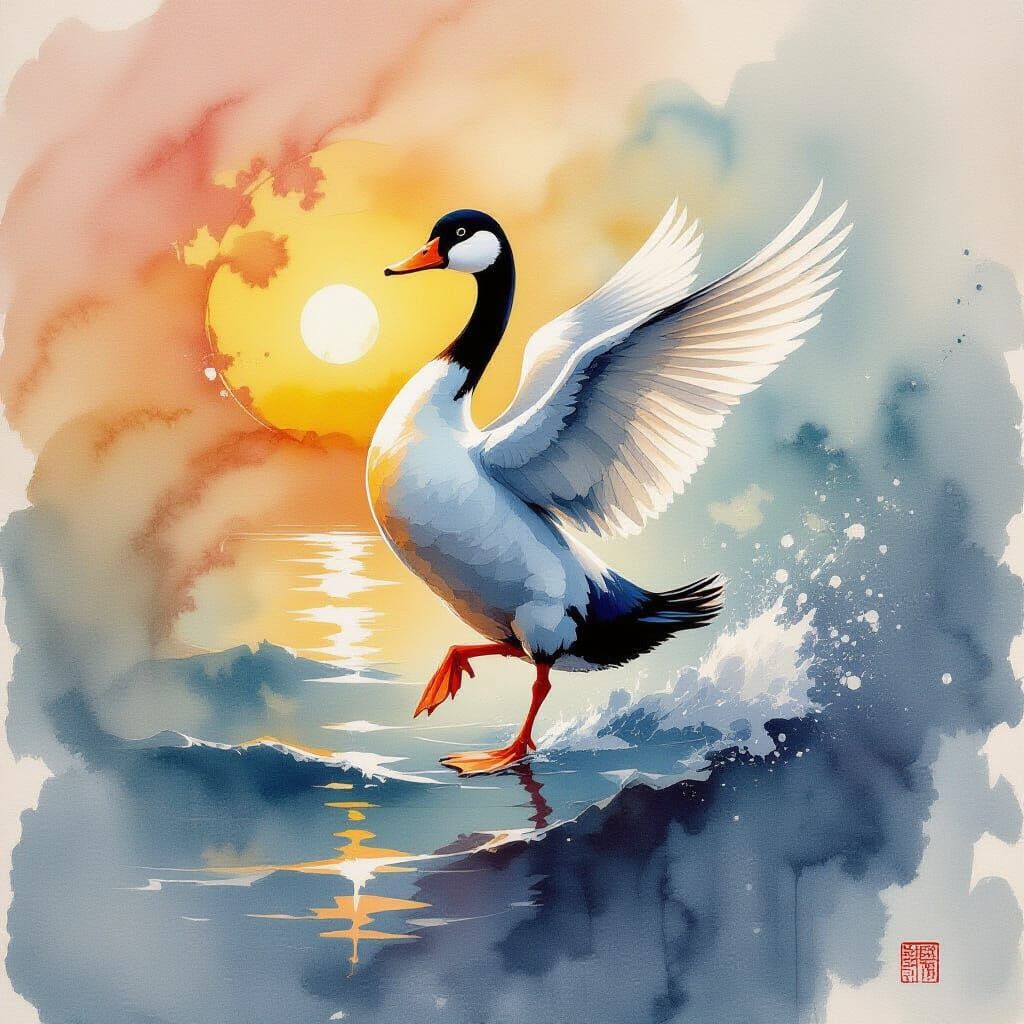 Duck Art in Impasto and Watercolor Techniques