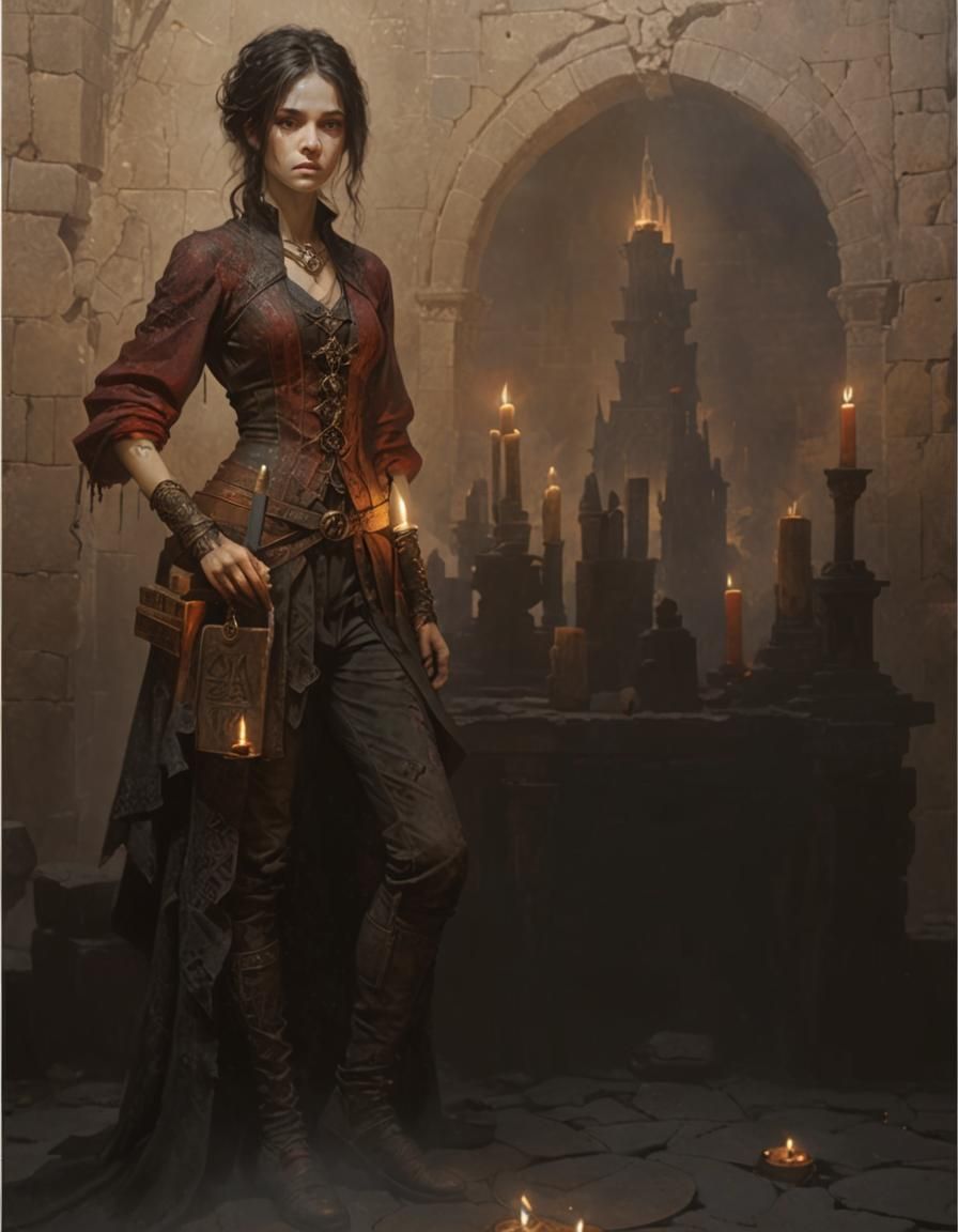 Female Mage in Gothic Cathedral: Dark Fantasy Art