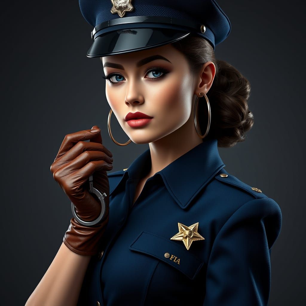 Female Police Officer in Film Noir Style