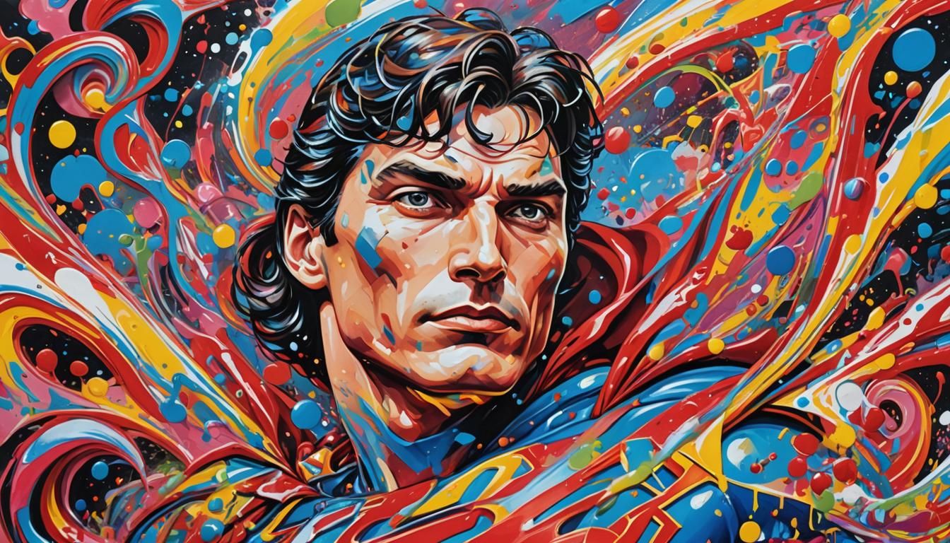 Superman Graffiti Art in Vibrant Polychromatic Style