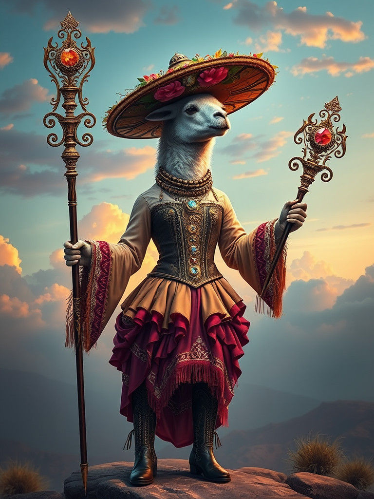 Steampunk Llama Princess with Floral Sombrero