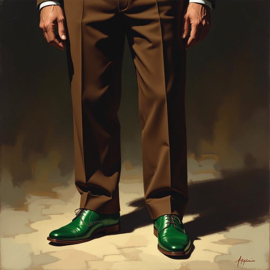 Sinister Tall Man in Brown Pants and Green Shoes