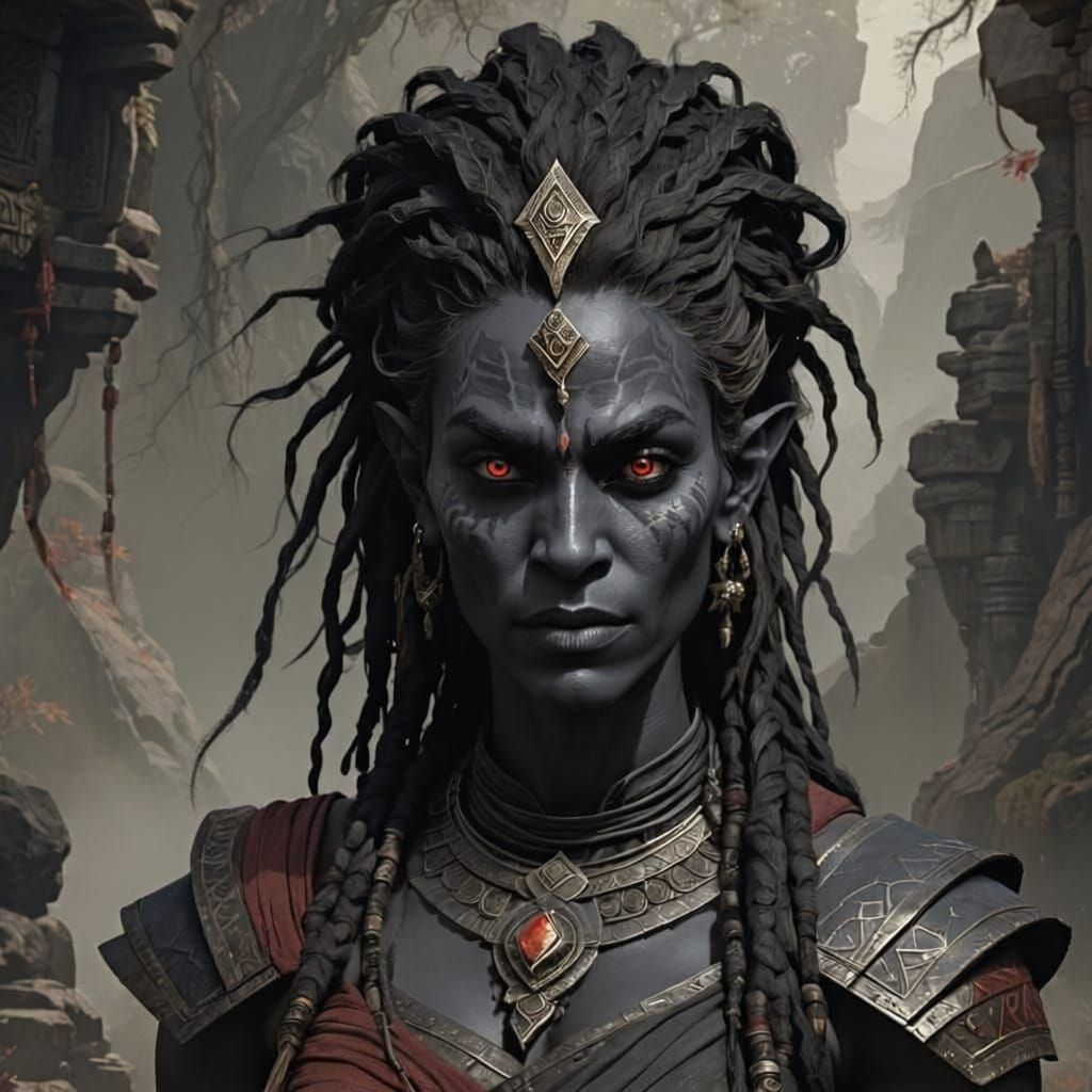 Dark Elf Alchemist Portrait in Detailed Matte Painting
