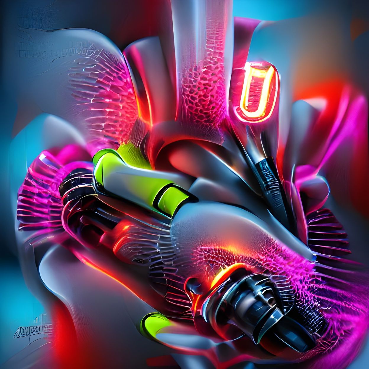 futuristic neon light engine coral riff with smooth shiny pr...