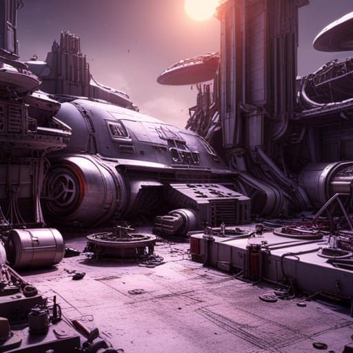 post-apocalyptic spaceship salvage yard (B)