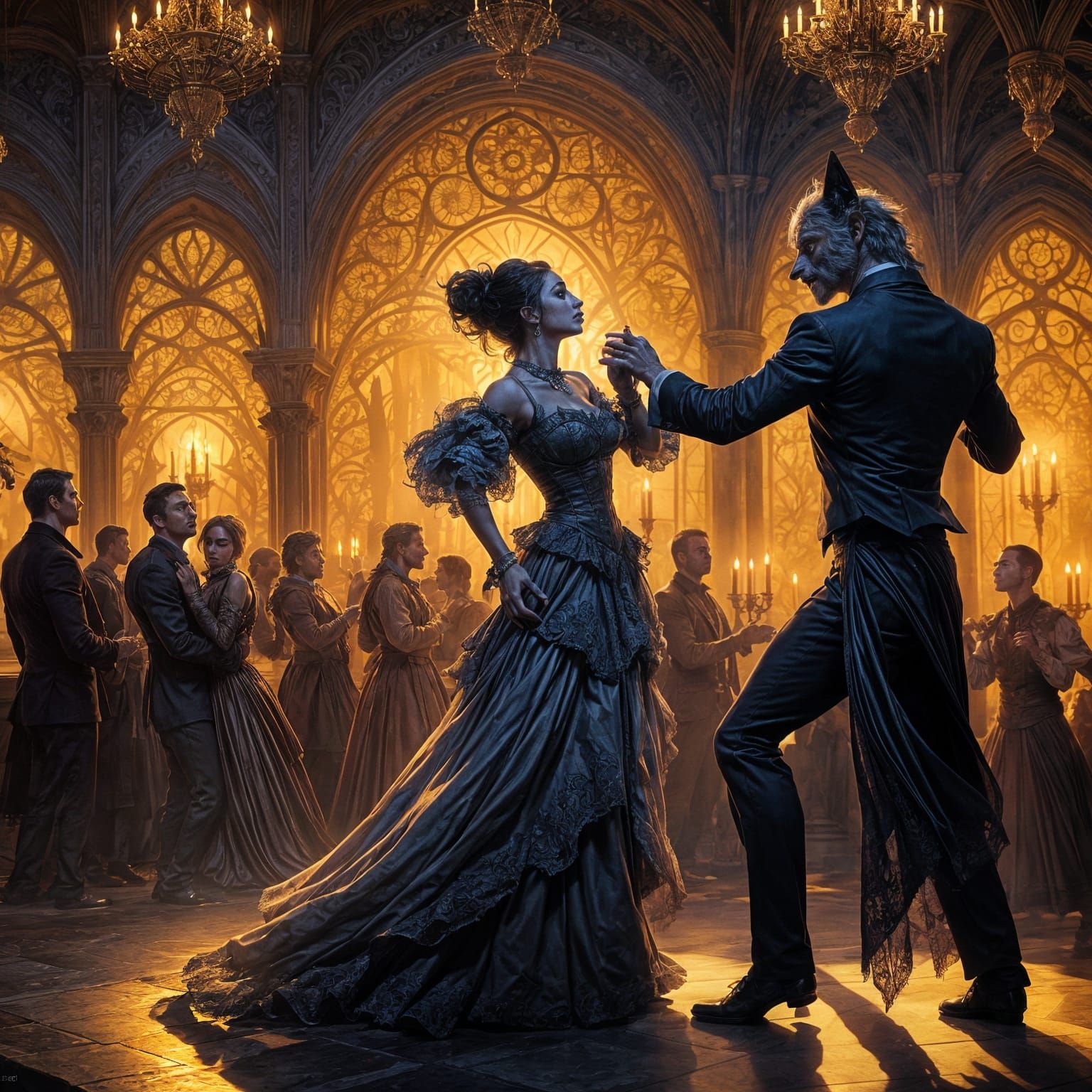 Werewolf Couple Dancing: Dark Fantasy Concept Art