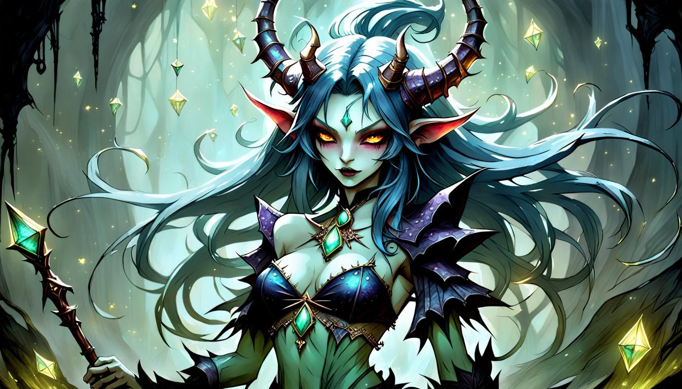 Succubus Demon Girl in Dark Nature, Digital Art