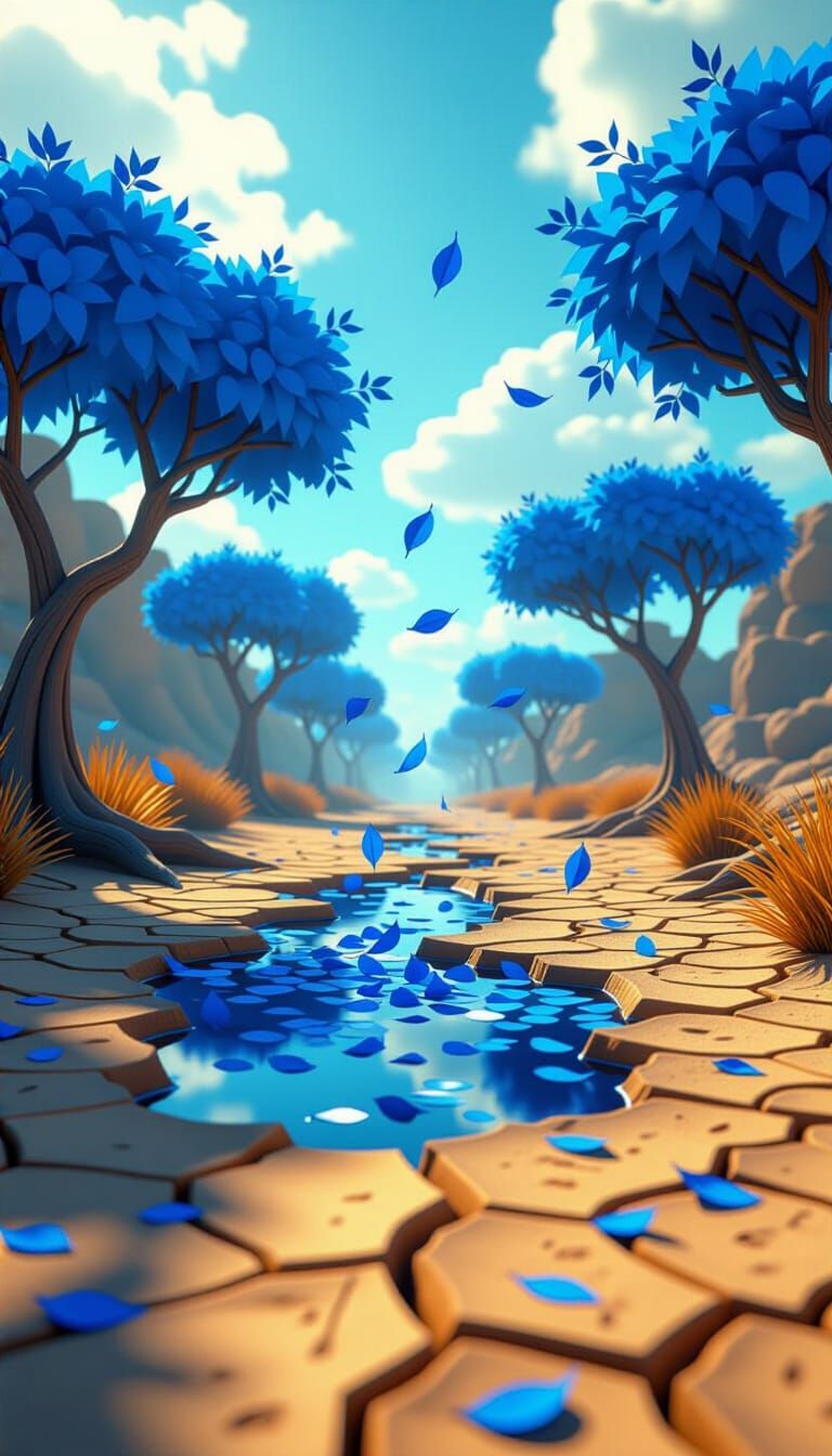 Disney Style 3D Scene: Desolate Landscape in Intense Heat