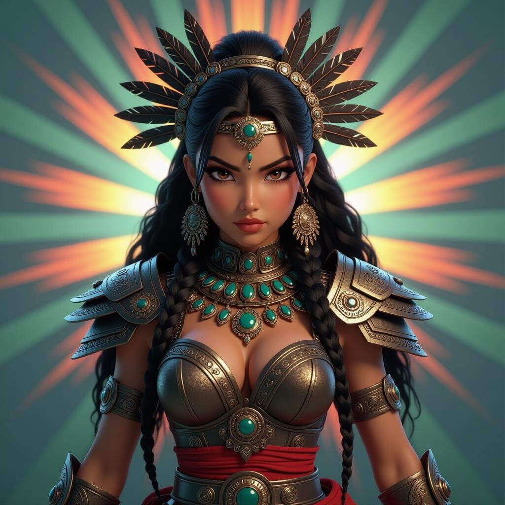 Maya-Aztec Warrior Princess in Sci-Fi Digital Art Style