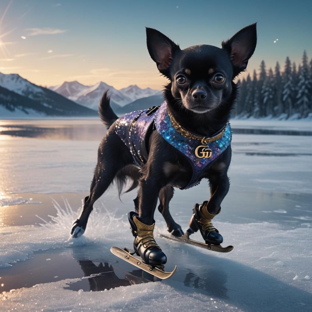 Giant Chihuahua on Frozen Lake in Dreamlike Matte Painting