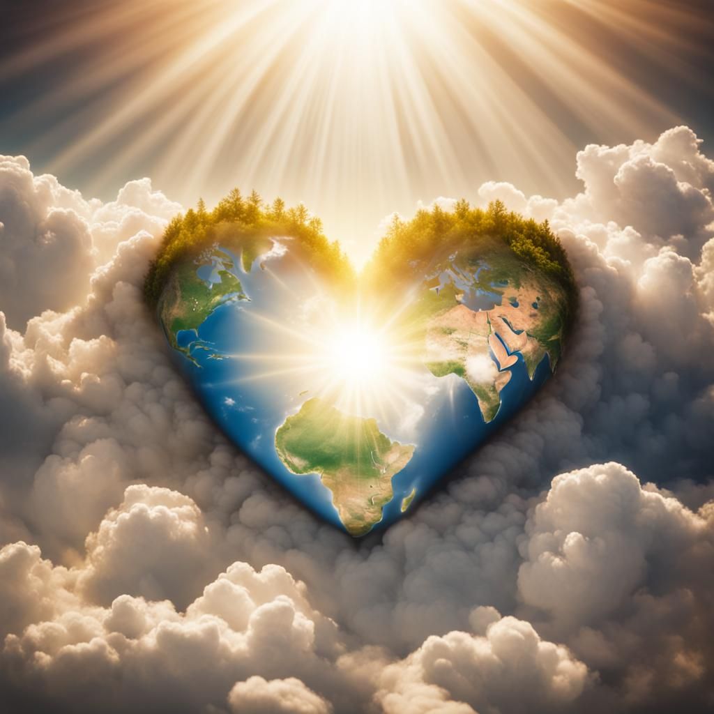 Heart Surrounds Earth in Heavenly Sunshine