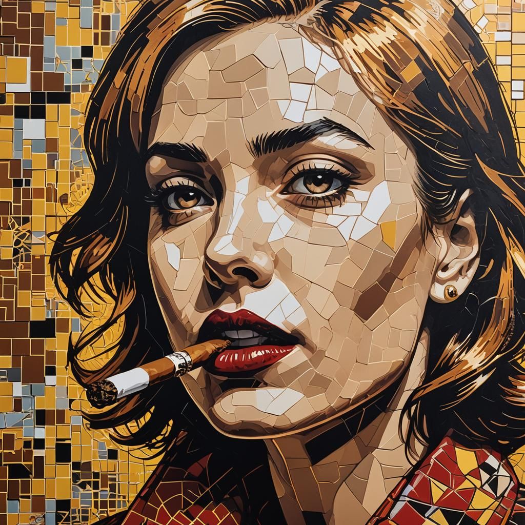 Bold Pop Art Portrait with Cigar in Lichtenstein Style
