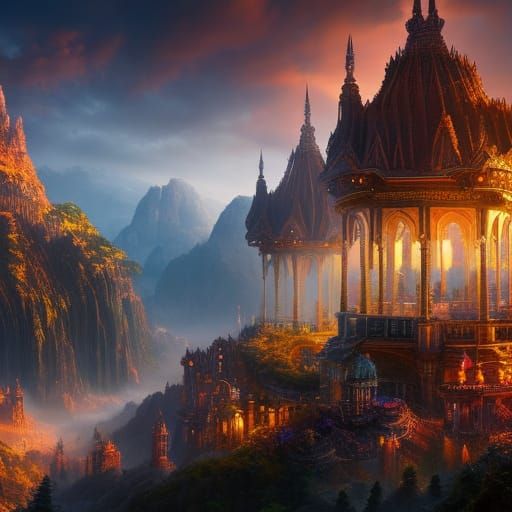 Dramatic Mountainside Landscape in Digital Matte Painting