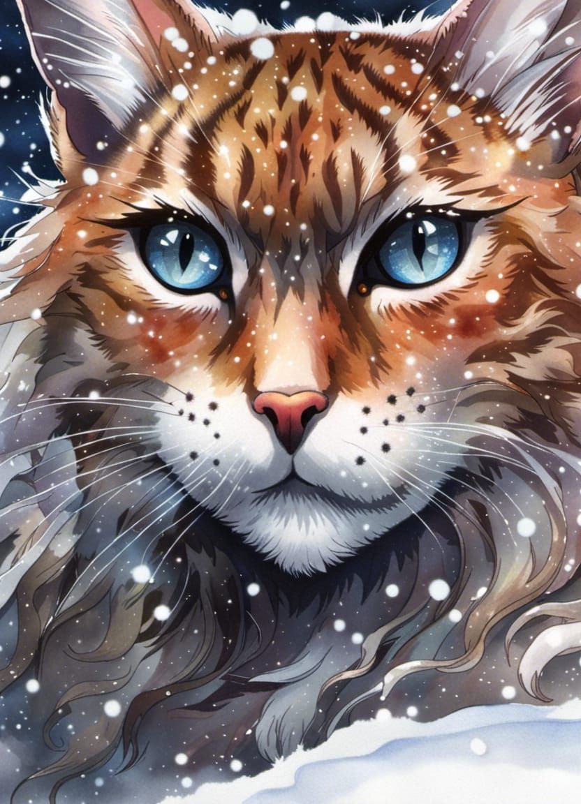 Crying Cat in Snowy Realm: Anime Art