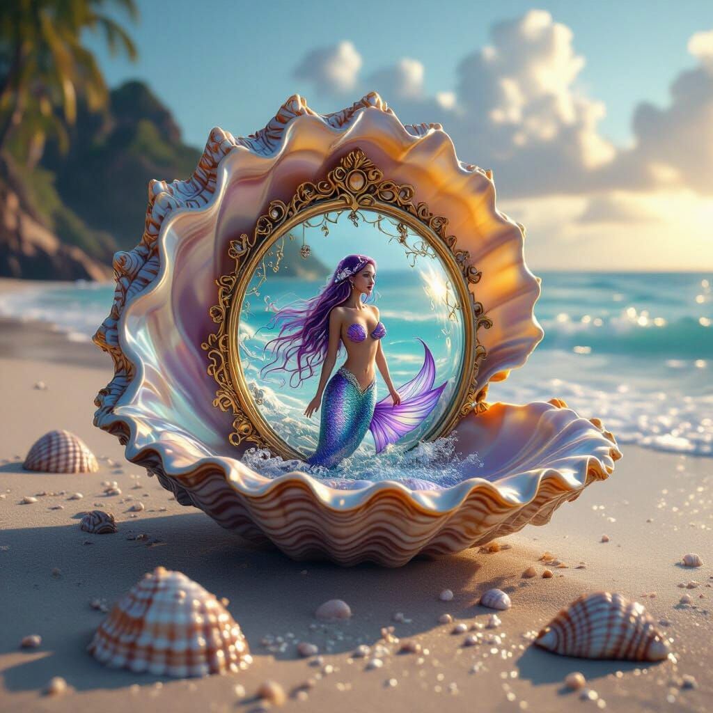 Enchanted Seashell with Mermaid: Realistic Digital Art