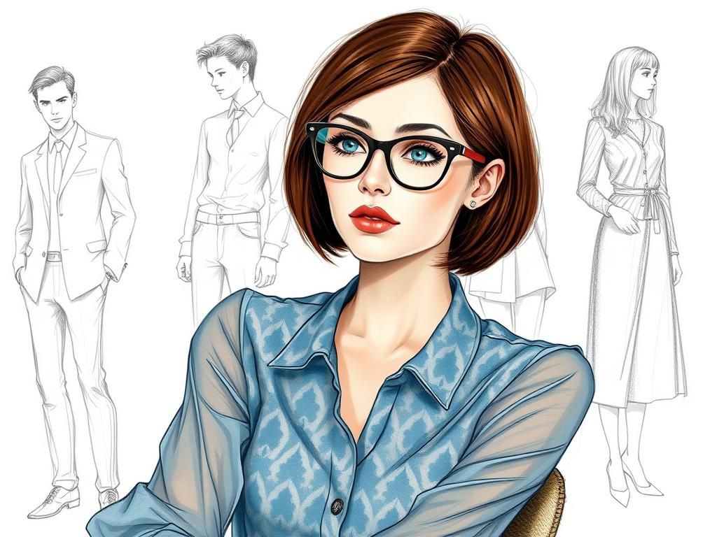 Contemplative Woman with Figure Sketches