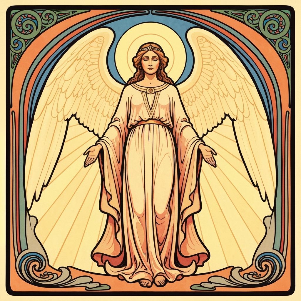 Divine Angelic Figure in Art Nouveau Neo-Primitive Style