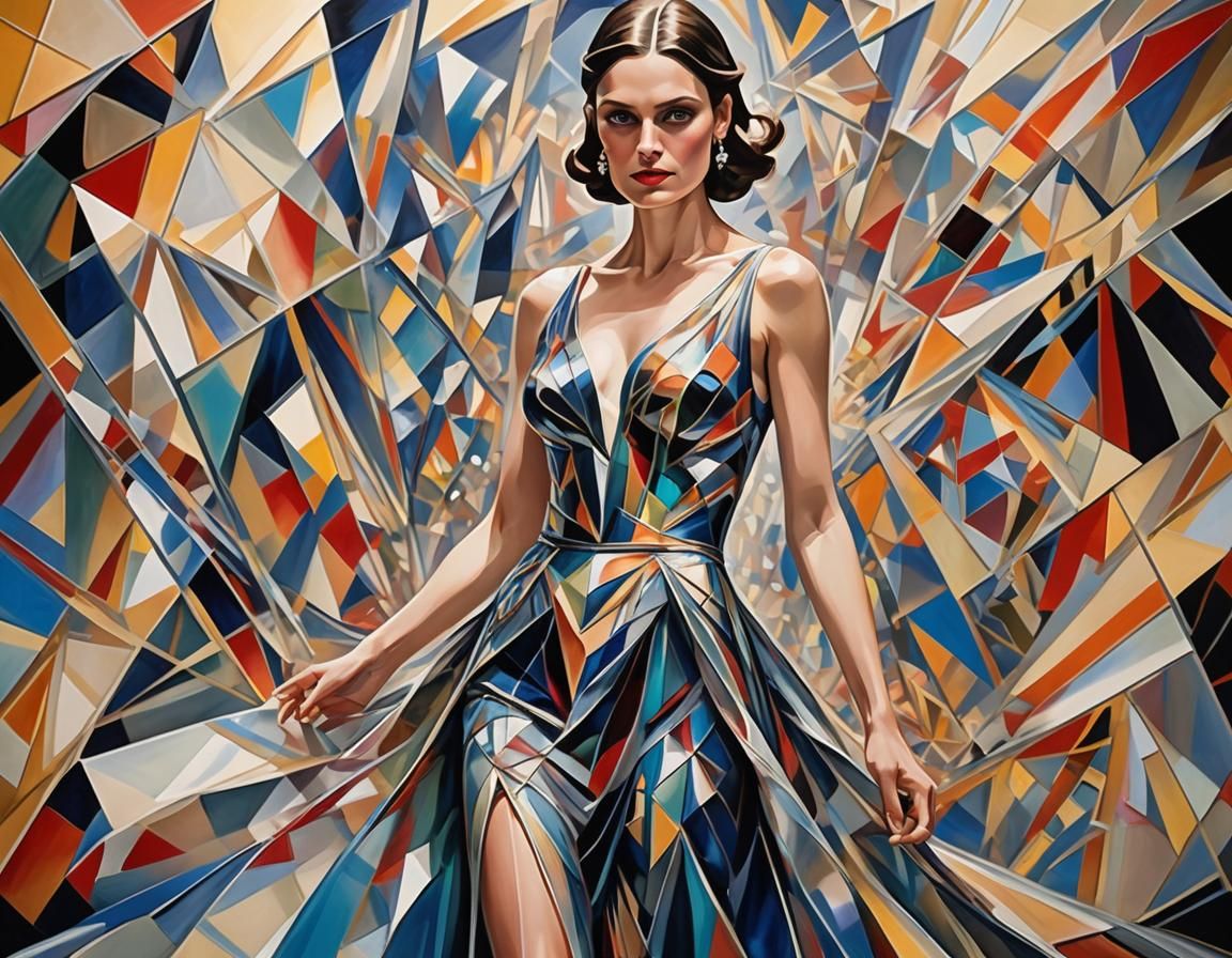 Glamorous Woman in Gown as Cubist Digital Art