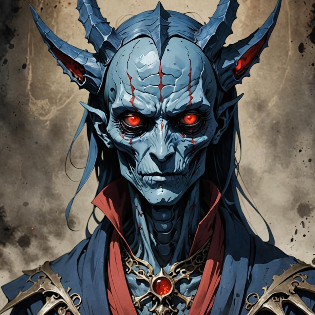 Anime-Style Blue-Skinned Humanoid Figure