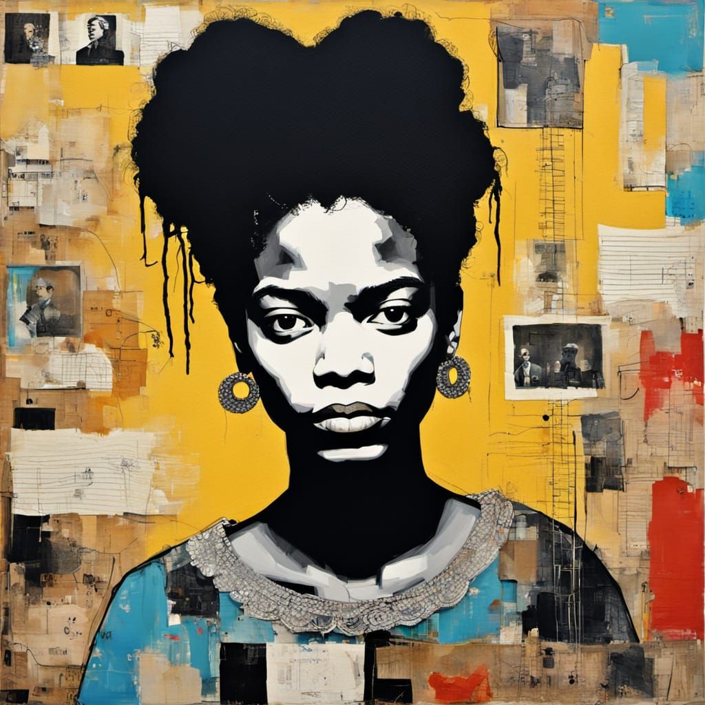 Modern Princess Portrait in Basquiat Style