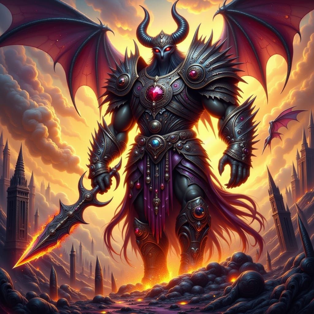 Demonic Warlord Reigns Over a Fiery Hellscape in Vibrant, Sw...