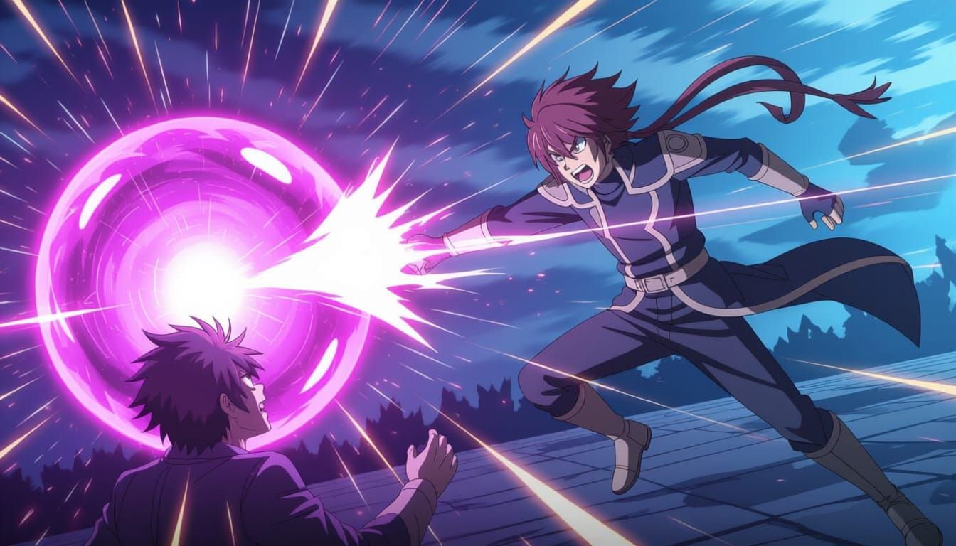 Anime Battle: Fiery Purple Energy Ball Attack