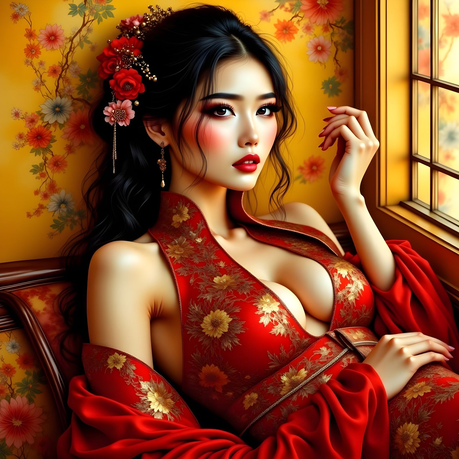 a painting of a geisha