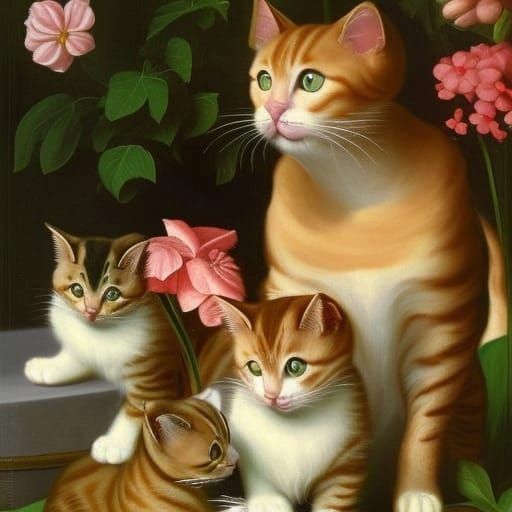 Mamma cat with kittens