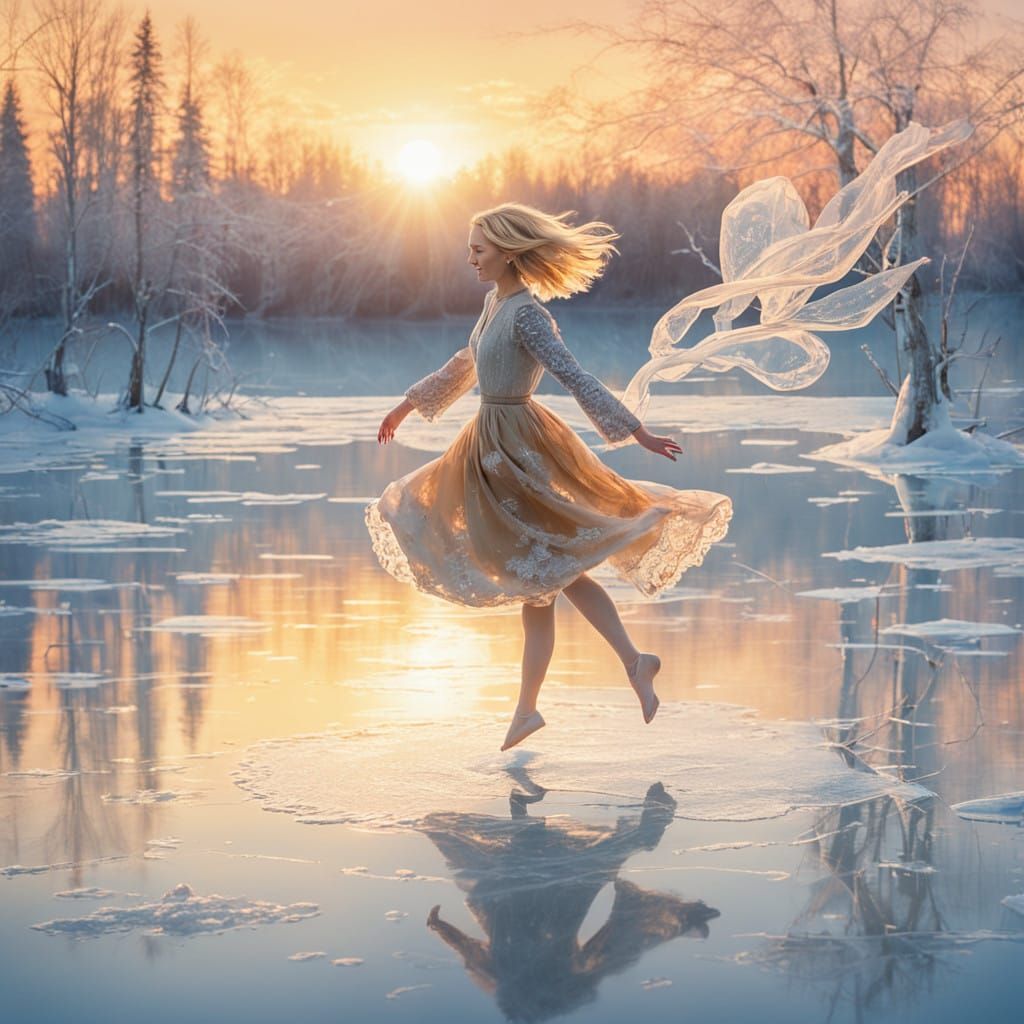 Golden Beauty on Frozen Lake at Sunset